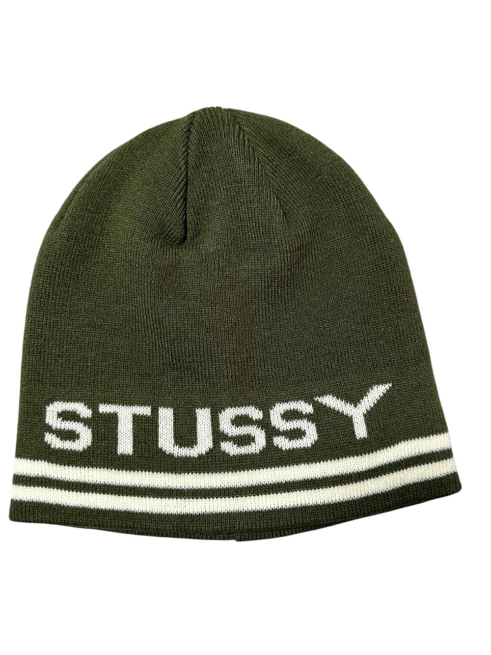 Stussy Basic Skullcap Beanie Olive (Army) Green White Logo OS NWT